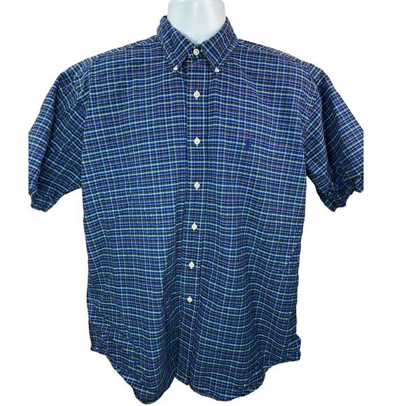 Ralph Lauren Blake Shirt Large Blue Green Plaid Cotton Button-Up Classic Fit - Picture 7 of 7